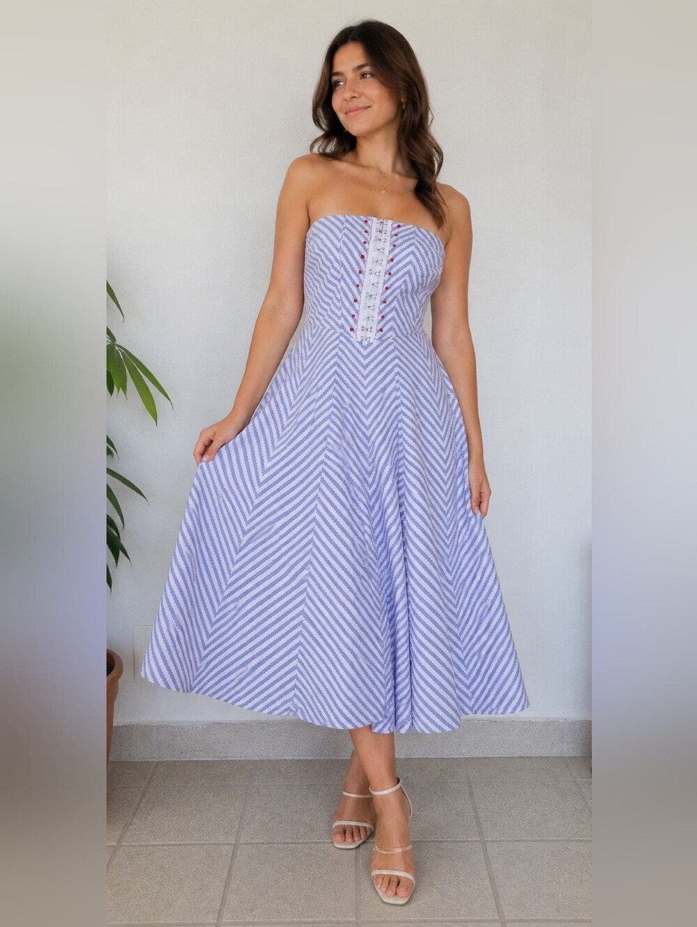Urban Outfitters Strapless Cotton Midi Dress Cottagecore Coastal Summer Feminine